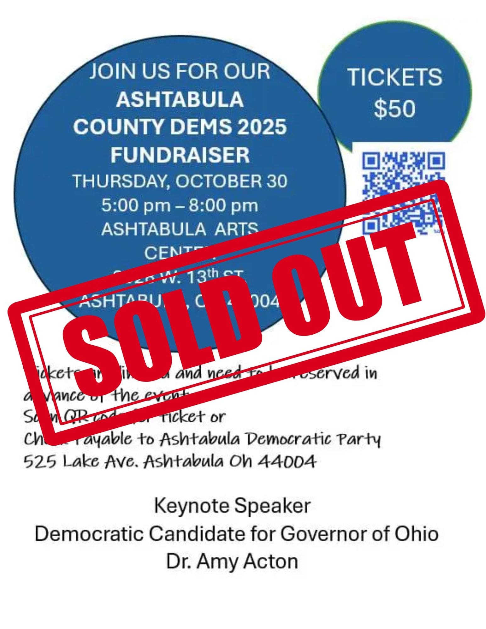 Ashtabula County Dems 2025 Fundraiser Flyer SOLD OUT